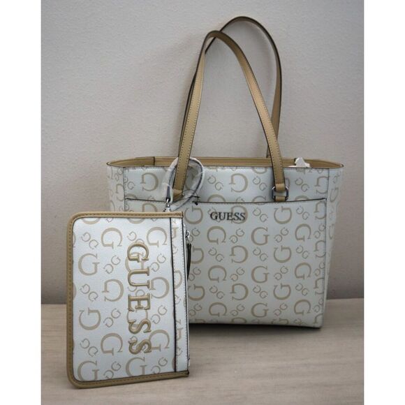 Guess HH948125 Women's Large White Delphine Logo Tote Bag w/Large Pouch - Picture 1 of 16